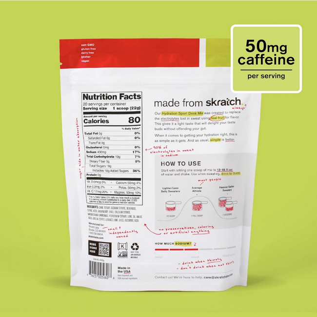 Skratch Sport Hydration Mix 20 Servings (440g) - Raspberry Limeade with Caffeine