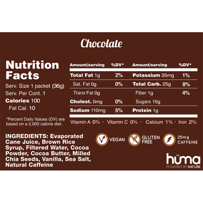 Huma Chocolate with Caffeine Chia Gel