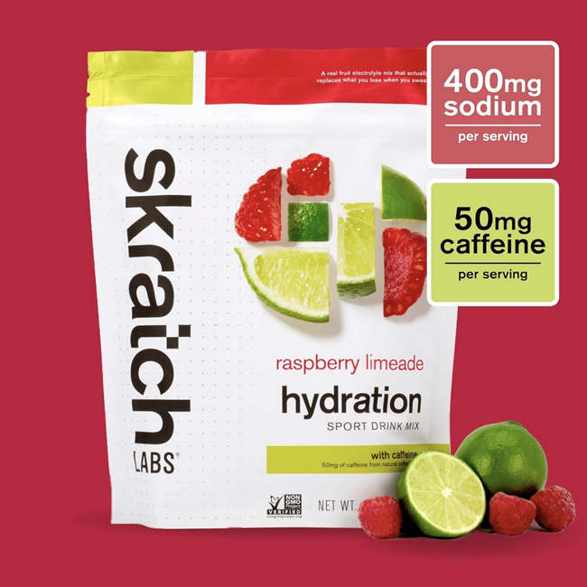 Skratch Sport Hydration Mix 20 Servings (440g) - Raspberry Limeade with Caffeine